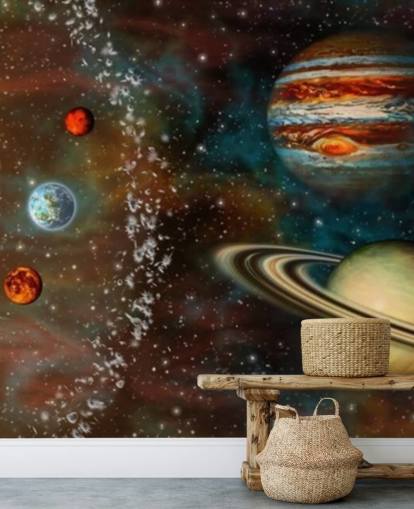 3D Widescreen Solar System Wallpaper Mural