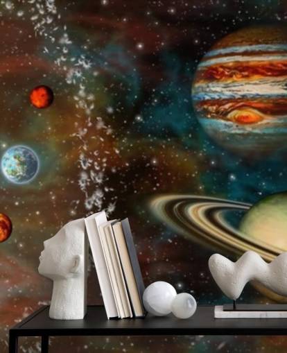 3D Widescreen Solar System Wallpaper Mural
