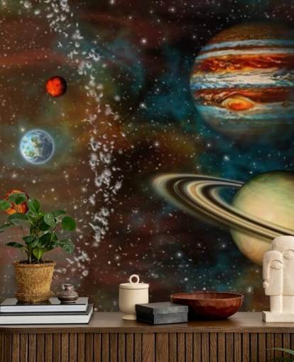 3D Widescreen Solar System Wallpaper Mural
