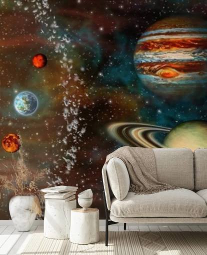 3D breedbeeld zonnestelsel behang muurschildering