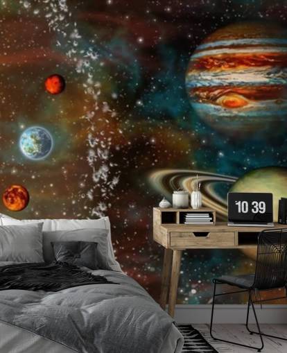 3D Widescreen Solar System Wallpaper Mural