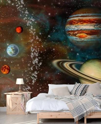 Papel pintado Sistema solar con pantalla panorámica 3D