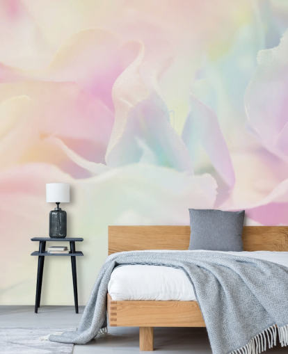 Zoomed in Flower in Pastel Pink and Blue Wall Mural
