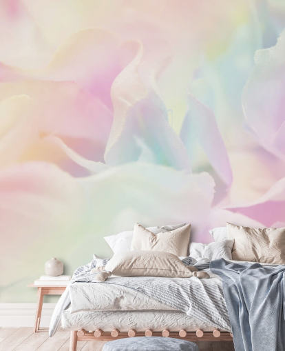 Zoomed in Flower in Pastel Pink and Blue Wall Mural