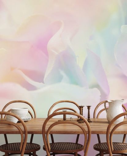 Mural de pared Flor con zoom en rosa pastel y azul