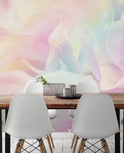 Decorazione murale con fiore ingrandito in rosa pastello e blu