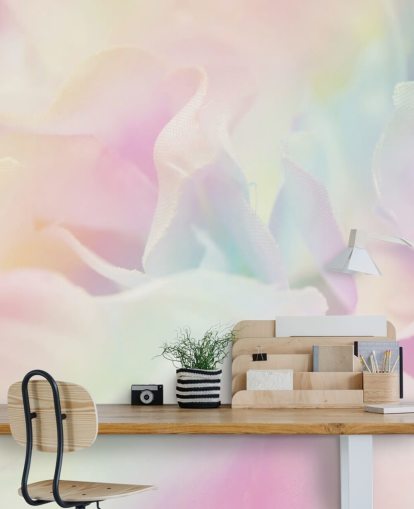Mural de pared Flor con zoom en rosa pastel y azul