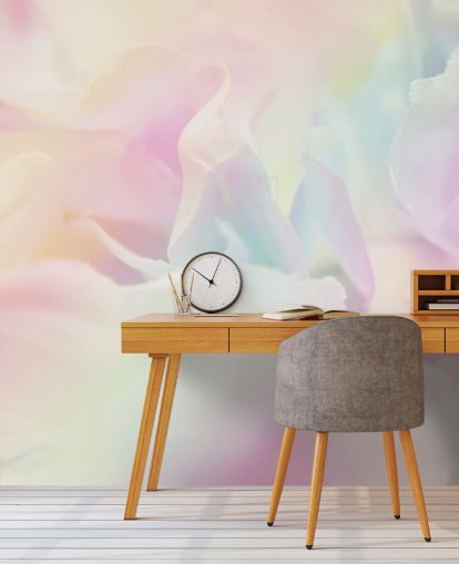 Zoomed in Flower in Pastel Pink and Blue Wall Mural