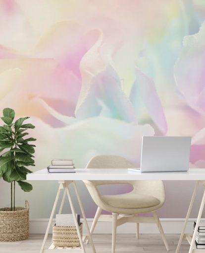 Zoomed in Flower in Pastel Pink and Blue Wall Mural Zoomed in Flower in Pastel Pink and Blue Wall Mural