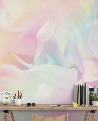 Zoomet i blomst i Pastel Pink og Blå Vægmaleri