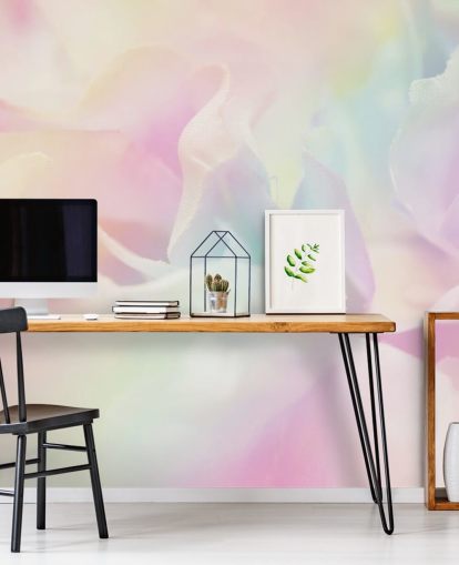 Zoomed in Flower in Pastel Pink and Blue Wall Mural