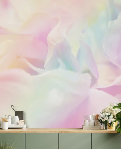 Zoomet i blomst i pastellrosa og blått veggmaleri