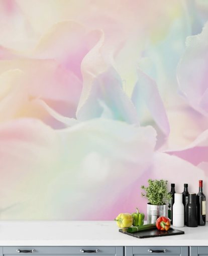 Zoomed in Flower in Pastel Pink and Blue Wall Mural