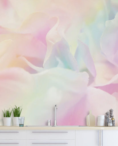 Zoomed in Flower in Pastel Pink and Blue Wall Mural