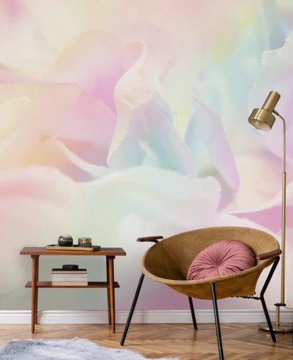 Decorazione murale con fiore ingrandito in rosa pastello e blu