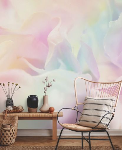 Mural de pared Flor con zoom en rosa pastel y azul