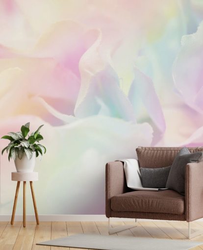 Zoomet i blomst i Pastel Pink og Blå Vægmaleri