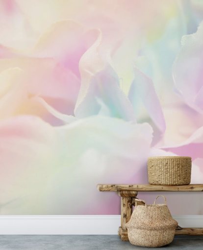 Mural de pared Flor con zoom en rosa pastel y azul