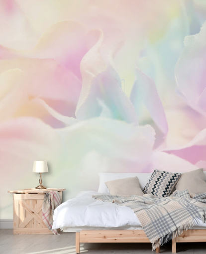 Mural de pared Flor con zoom en rosa pastel y azul