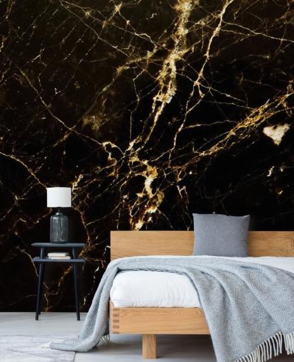 mural de papel pintado de mármol personalizable negro y dorado llamado Black and Gold Smooth para cocinas