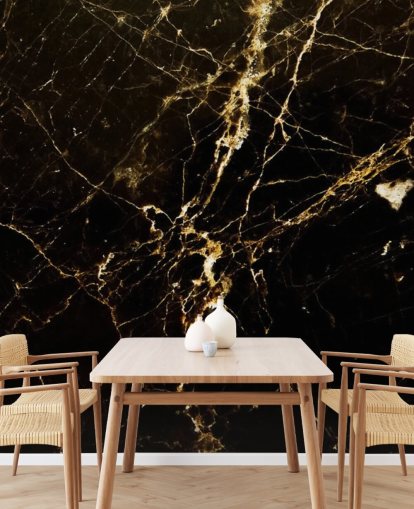 carta da parati murale in marmo nero e oro personalizzabile chiamata Black and Gold Smooth per cucine