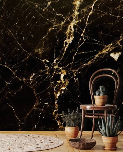 papier peint mural en marbre personnalisable noir et or appelé Black and Gold Smooth pour cuisines