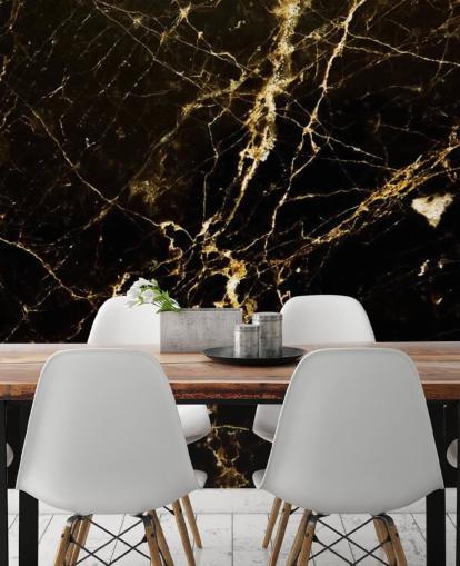 Personalisierbare schwarze und goldene Marmortapete namens Black and Gold Smooth für Küchen