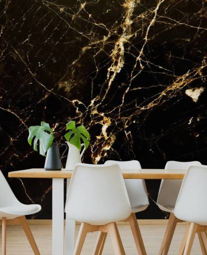 zwart-gouden aanpasbare marmeren behangmuurschildering genaamd Black and Gold Smooth voor keukens