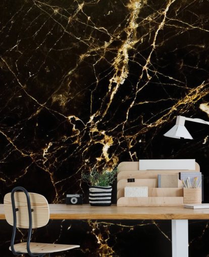 sort og guld tilpasselig marmor tapetmaleri kaldet Black and Gold Smooth til køkkener