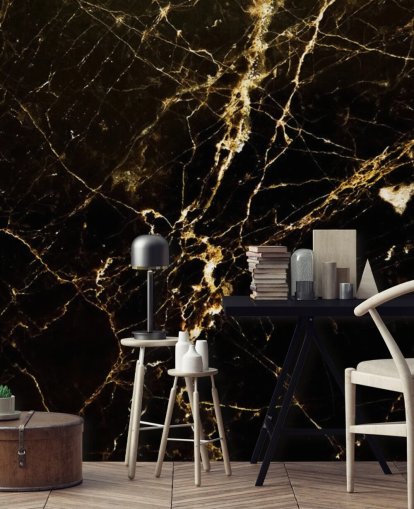 black and gold customizable marble wallpaper mural called Black and Gold Smooth for kitchens