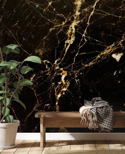 musta ja kultainen muokattava marmoritapetti seinämaalaus nimeltä Black and Gold Smooth keittiöihin