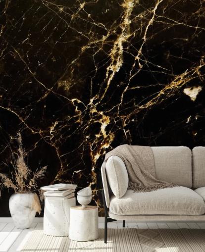 black and gold customisable marble wallpaper mural called Black and Gold Smooth for kitchens