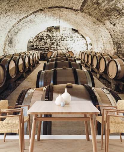 ruskea 3d-viinin taustakuvamaalaus nimeltä Wine Barrels keittiöihin, viinikellareihin ja ravintoloihin