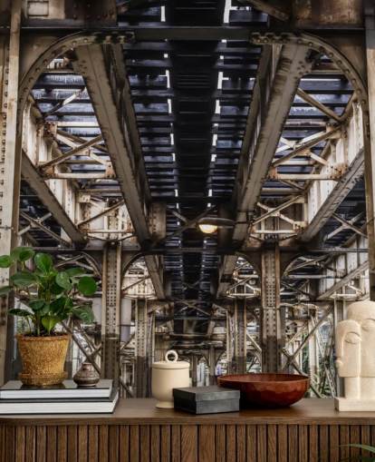 3D onder metrobrug behang