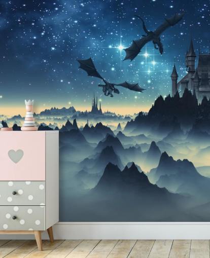 donkerblauw dragon kingdom behang