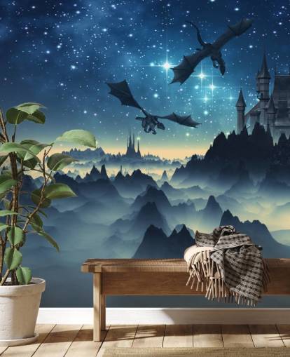 donkerblauw dragon kingdom behang donkerblauw dragon kingdom behang