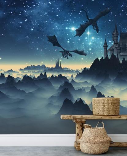 donkerblauw dragon kingdom behang donkerblauw dragon kingdom behang