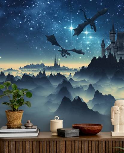 donkerblauw dragon kingdom behang