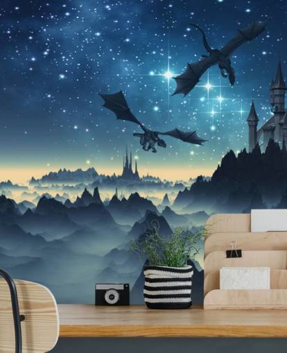 donkerblauw dragon kingdom behang donkerblauw dragon kingdom behang