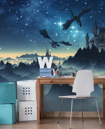 donkerblauw dragon kingdom behang