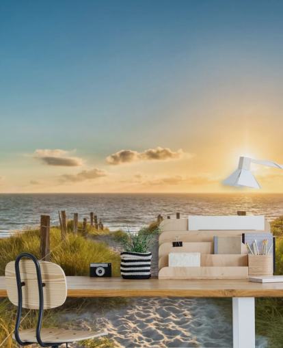 green and blue beach sunset wallpaper mural called The Way to the Sea for bathrooms, kitchens and home offices green and blue beach sunset wallpaper mural called The Way to the Sea for bathrooms, kitchens and home offices