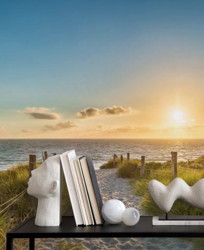 green and blue beach sunset wallpaper mural called The Way to the Sea for bathrooms, kitchens and home offices 