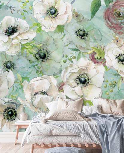 Papel de parede de flores brancas e rosa Papel de parede de flores brancas e rosa