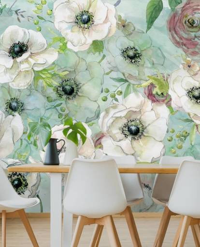 Papel de parede de flores brancas e rosa