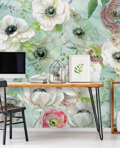 Witte en roze bloemen behang Witte en roze bloemen behang