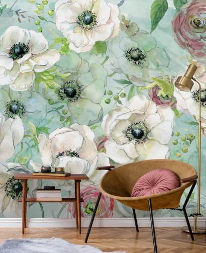 Hvite og rosa blomster tapet Hvite og rosa blomster tapet