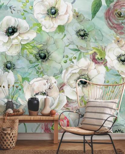 Papel de parede de flores brancas e rosa