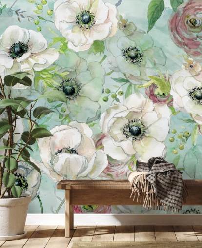 Papel de parede de flores brancas e rosa