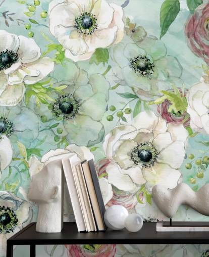Papel de parede de flores brancas e rosa