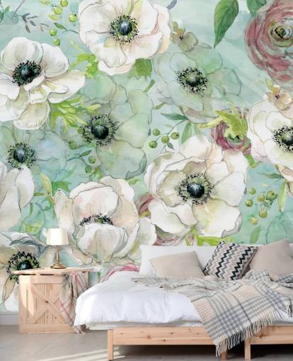 Papier Peint Fleurs Blanches et Roses Papier Peint Fleurs Blanches et Roses